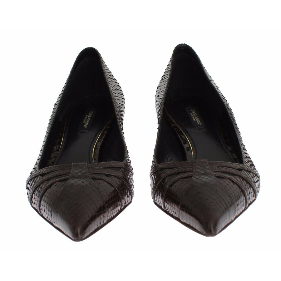 Dolce & Gabbana Brown Leather Kitten Heels Pumps Shoes - Paris Deluxe
