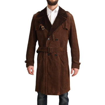 Dolce & Gabbana Brown Leather Long Trench Coat Men Jacket - Paris Deluxe