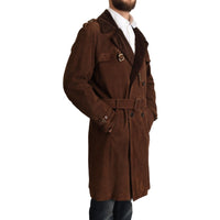 Dolce & Gabbana Brown Leather Long Trench Coat Men Jacket - Paris Deluxe