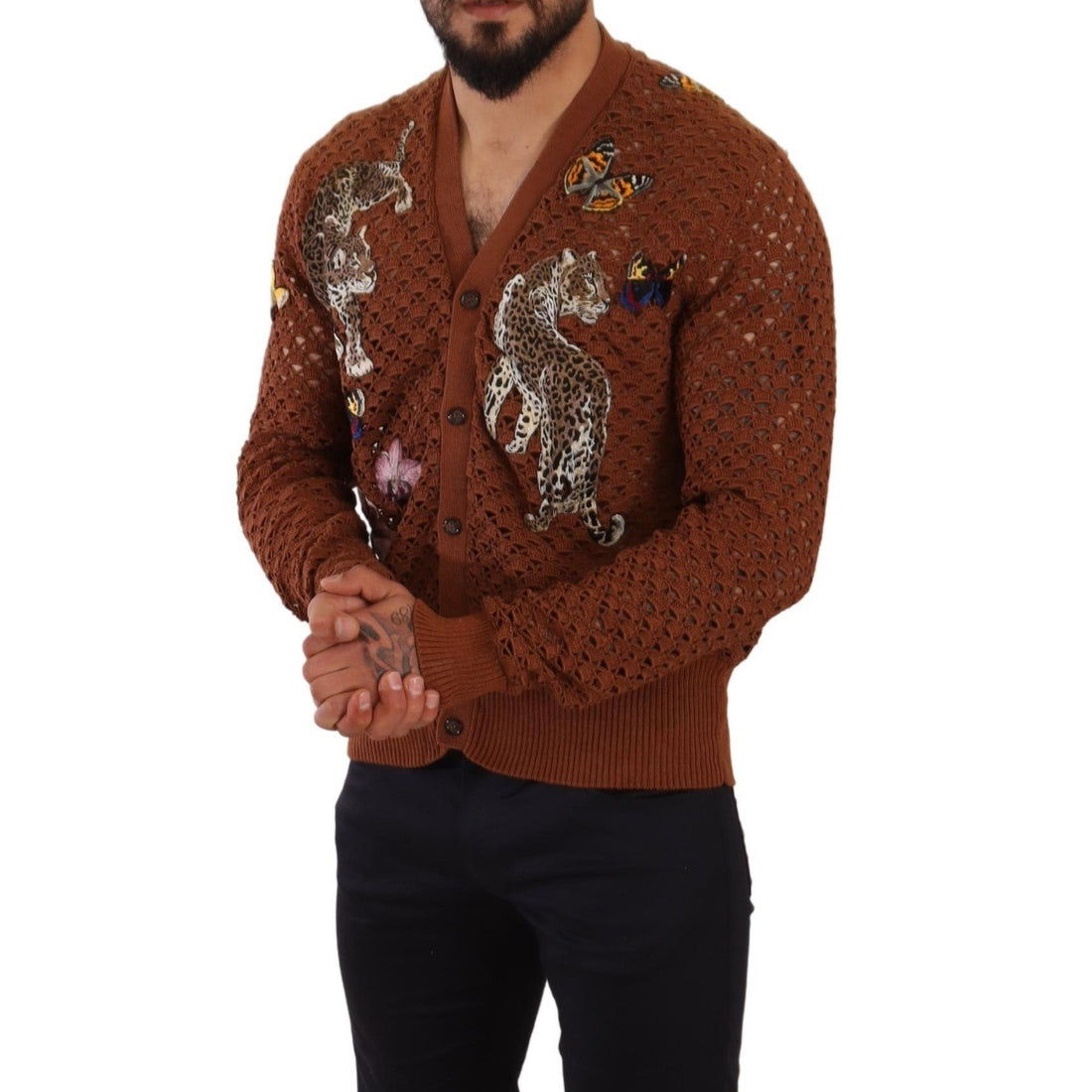 Dolce & Gabbana Brown Leopard Butterfly Cardigan Sweater - Paris Deluxe