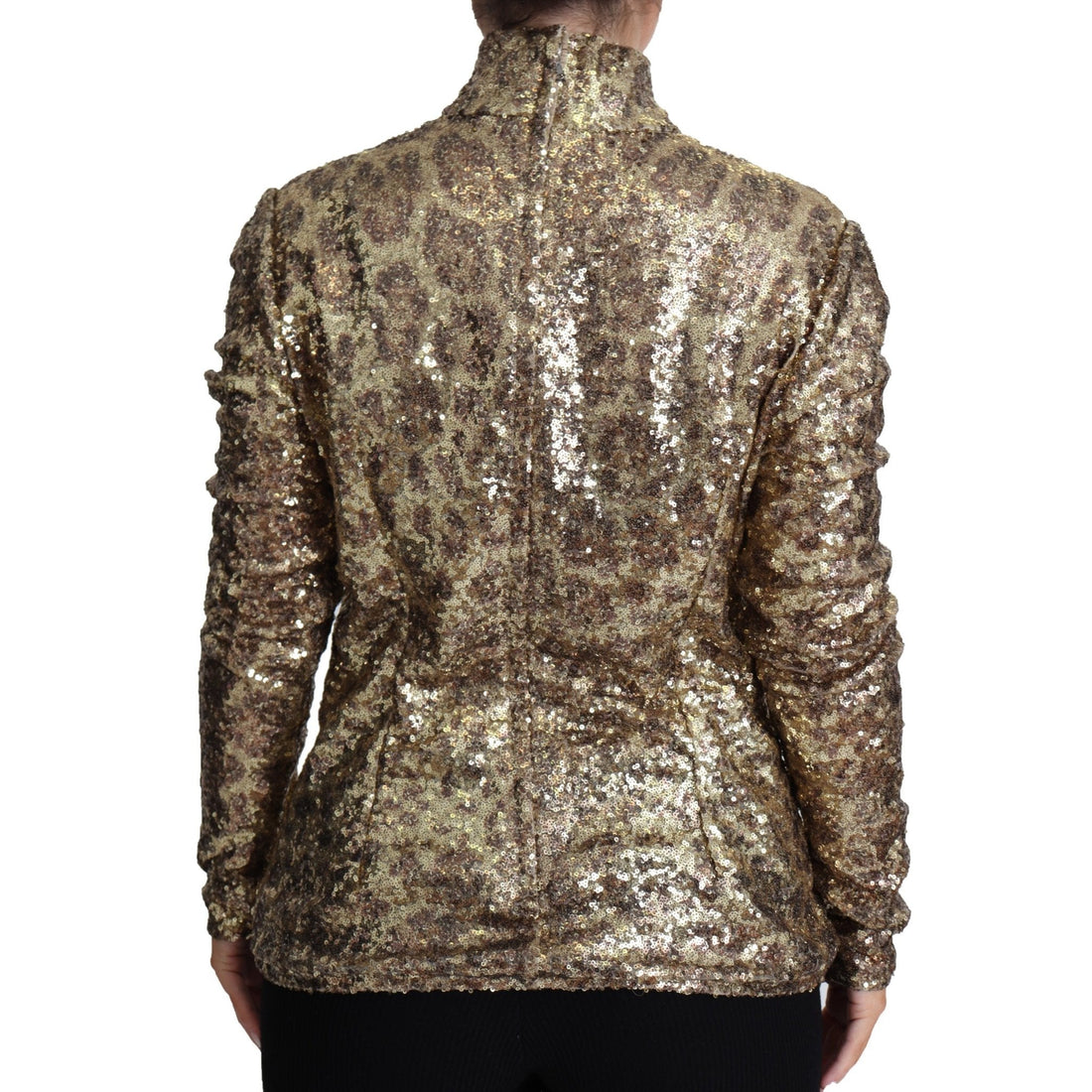 Dolce & Gabbana Brown Leopard Fit Turtleneck Sequin Sweater - Paris Deluxe