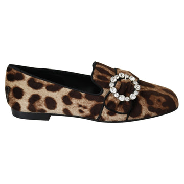 Dolce & Gabbana Brown Leopard Print Crystals Loafers Flats Shoes - Paris Deluxe