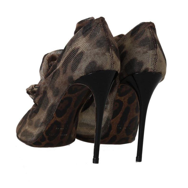 Dolce & Gabbana Brown Leopard Tulle Long Socks Pumps - Paris Deluxe