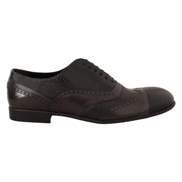 Dolce & Gabbana Brown Lizard Skin Leather Oxford Dress Shoes - Paris Deluxe