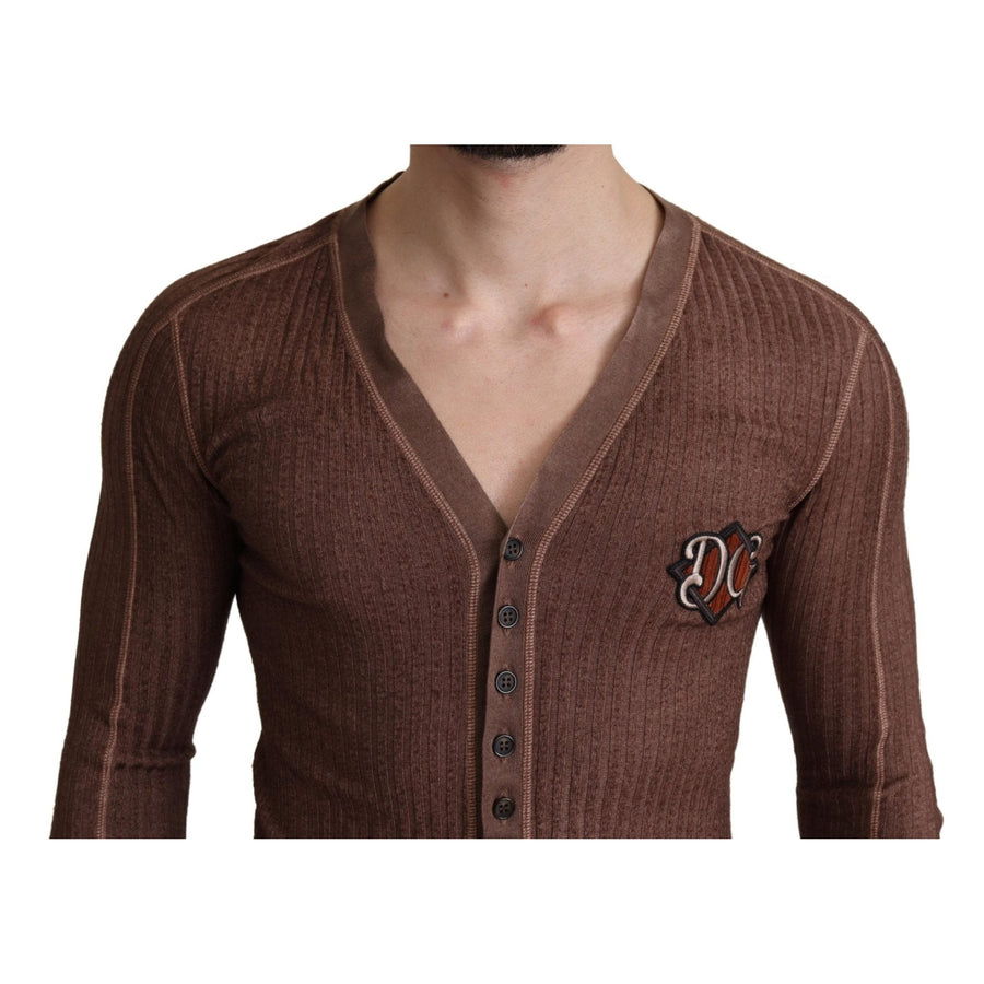Dolce & Gabbana Brown Logo Button Cardigan V-neck Sweater - Paris Deluxe