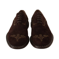 Dolce & Gabbana Brown Suede Marsala Derby Studded Shoes - Paris Deluxe