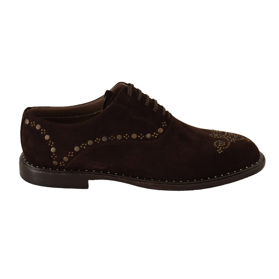 Dolce & Gabbana Brown Suede Marsala Derby Studded Shoes - Paris Deluxe