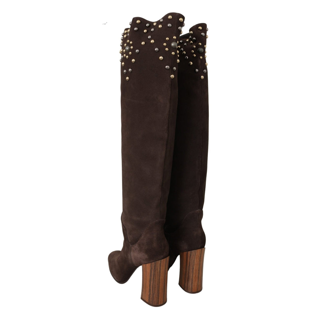 Dolce & Gabbana Brown Suede Studded Knee High Shoes Boots - Paris Deluxe