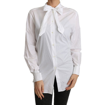 Dolce & Gabbana Cotton White Scarf Neck Shirt Blouse Top - Paris Deluxe
