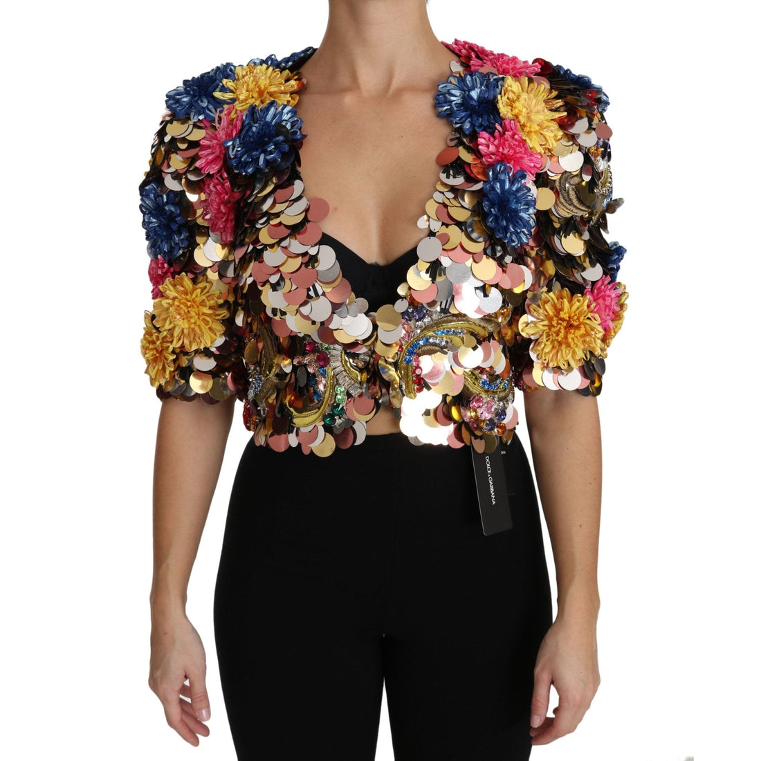 Dolce & Gabbana Crystal Sequined Floral Jacket Coat - Paris Deluxe