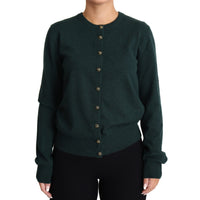 Dolce & Gabbana Dark Green Cashmere Crewneck Cardigan Sweater - Paris Deluxe