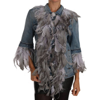 Dolce & Gabbana Denim Jacket Feathers Embellished Buttons - Paris Deluxe