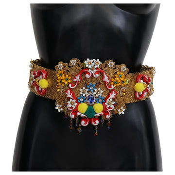 Dolce & Gabbana Embellished Floral Crystal Wide Waist Carretto Belt - Paris Deluxe