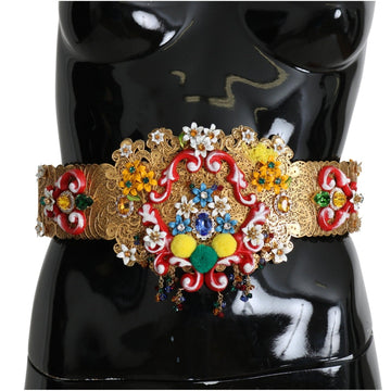 Dolce & Gabbana Embellished Floral Crystal Wide Waist Golden Belt - Paris Deluxe
