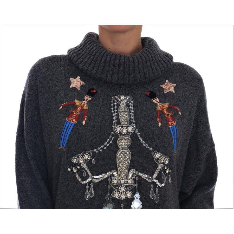 Dolce & Gabbana Fairy Tale Crystal Gray Cashmere Sweater - Paris Deluxe