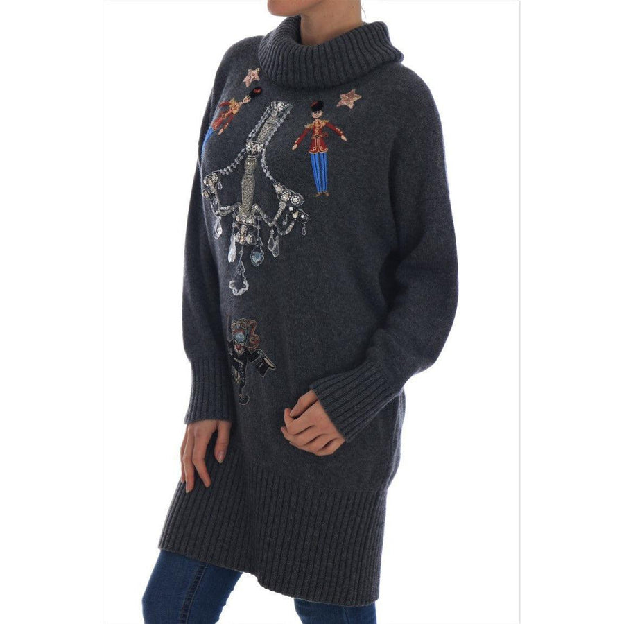 Dolce & Gabbana Fairy Tale Crystal Gray Cashmere Sweater - Paris Deluxe