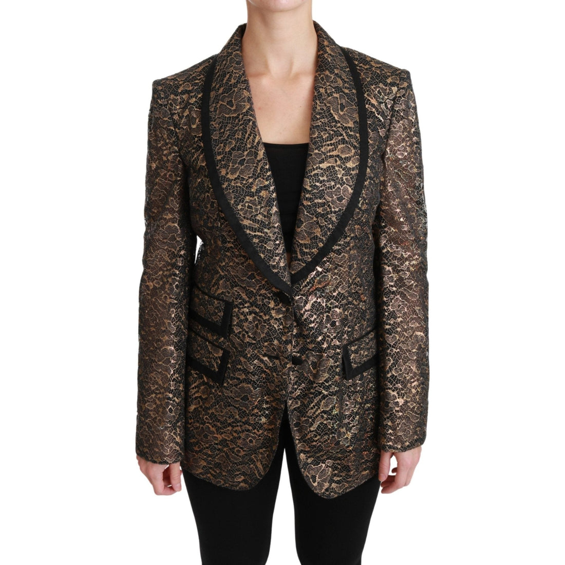 Dolce & Gabbana Gold Black Lace Blazer Coat Floral Jacket - Paris Deluxe