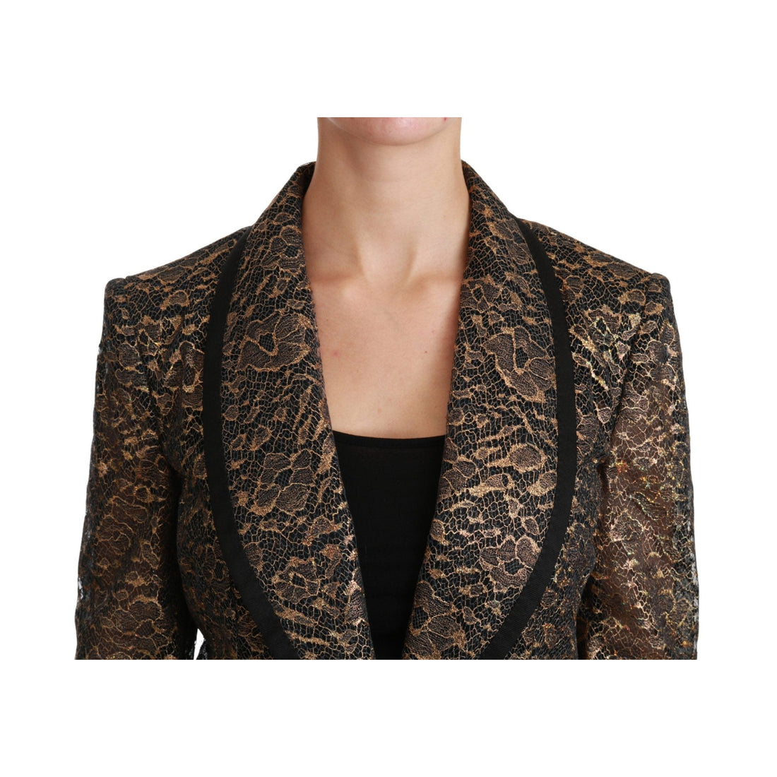 Dolce & Gabbana Gold Black Lace Blazer Coat Floral Jacket - Paris Deluxe