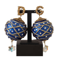 Dolce & Gabbana Gold Brass Blue Christmas Ball Crystal Clip On Earrings - Paris Deluxe