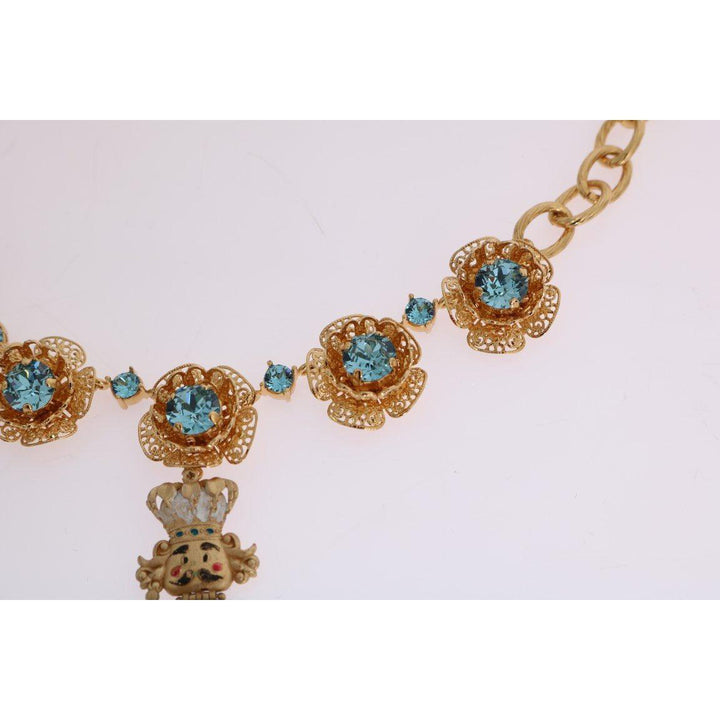 Dolce & Gabbana Gold Brass Handpainted Crystal Floral Necklace - Paris Deluxe