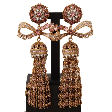 Dolce & Gabbana Gold Dangling Crystals Long Clip-On Jewelry Earrings - Paris Deluxe