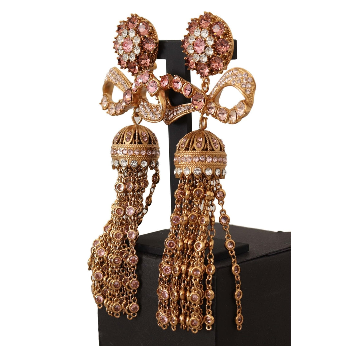 Dolce & Gabbana Gold Dangling Crystals Long Clip-On Jewelry Earrings - Paris Deluxe
