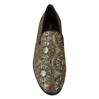 Dolce & Gabbana Gold Jacquard Flats Mens Loafers Shoes - Paris Deluxe