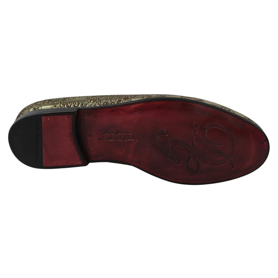 Dolce & Gabbana Gold Jacquard Flats Mens Loafers Shoes - Paris Deluxe