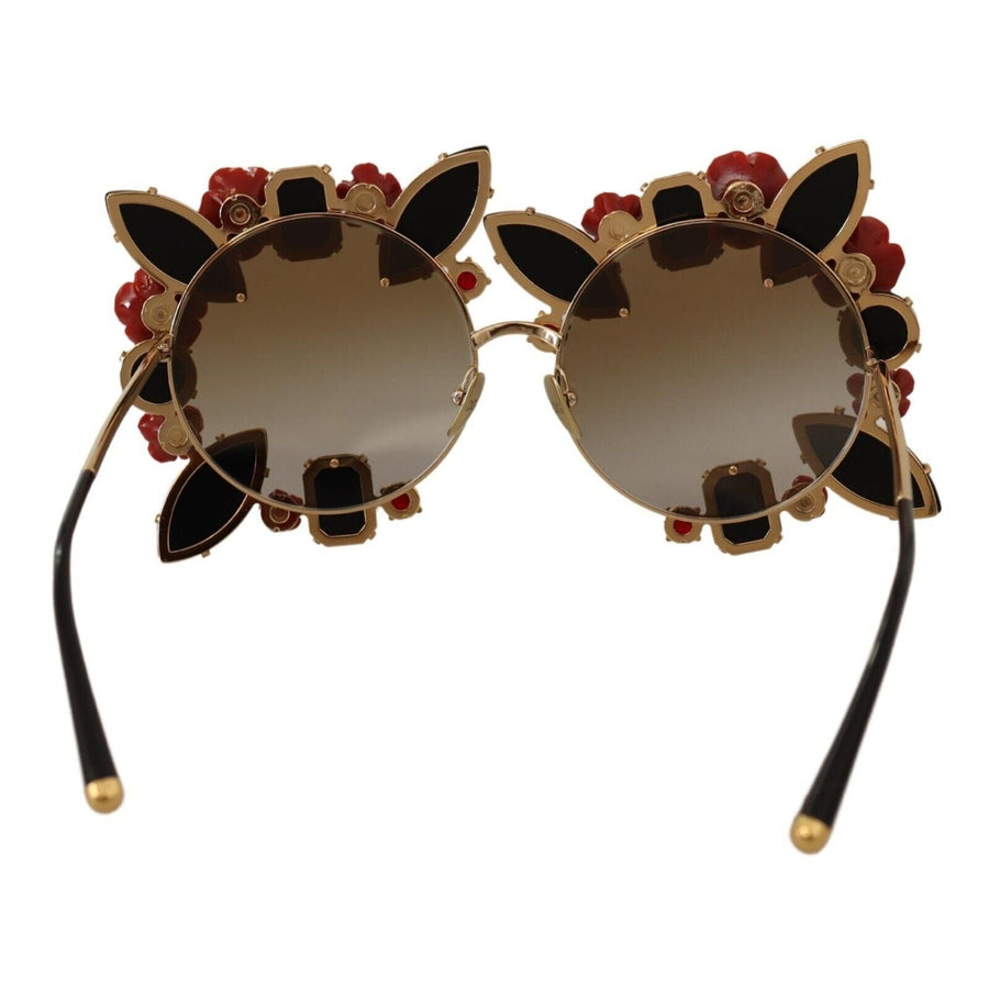 Dolce & Gabbana Gold Metal Frame Roses Embellished Sunglasses - Paris Deluxe