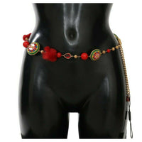 Dolce & Gabbana Gold  Red Fur Crystal Waist Gold Belt
