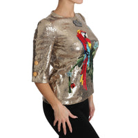 Dolce & Gabbana Gold Sequined Parrot Crystal Blouse - Paris Deluxe