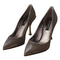 Dolce & Gabbana Gold Silver Fabric Heels Pumps Shoes