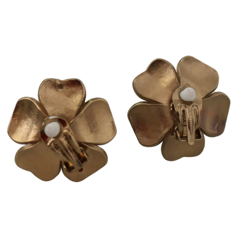 Dolce & Gabbana Gold Tone Maxi Faux Pearl Floral Clip-on Jewelry Earrings