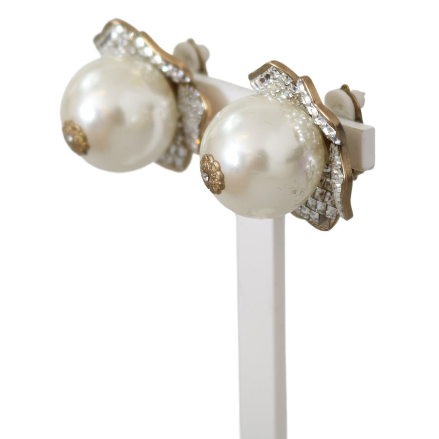 Dolce & Gabbana Floral Crystal-Pearl Clip-On Earrings