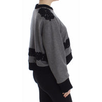 Dolce & Gabbana Gray Black Lace Wool Cashmere Sweater - Paris Deluxe