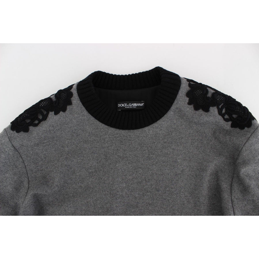 Dolce & Gabbana Gray Black Lace Wool Cashmere Sweater - Paris Deluxe