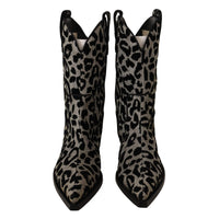 Dolce & Gabbana Gray Black Leopard Cowboy Boots Shoes