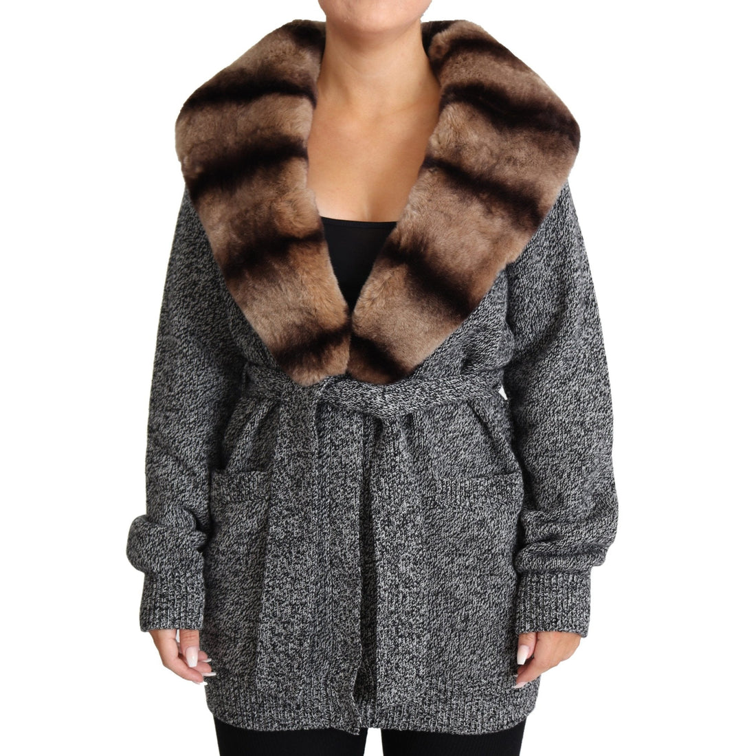 Dolce & Gabbana Gray Cardigan Fur Coat Cashmere Jacket - Paris Deluxe
