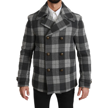 Dolce & Gabbana Elegant Gray Check Double Breasted Coat