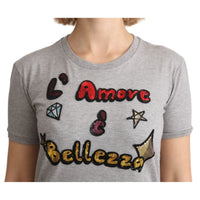 Dolce & Gabbana Gray Cotton Amore e Bellezza Top T-shirt - Paris Deluxe