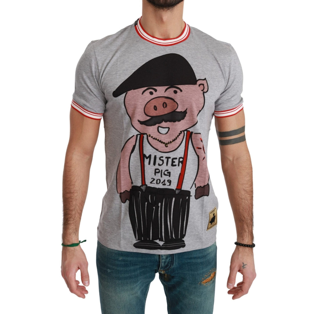 Dolce & Gabbana Gray Cotton Top 2019 Year of the Pig T-shirt - Paris Deluxe
