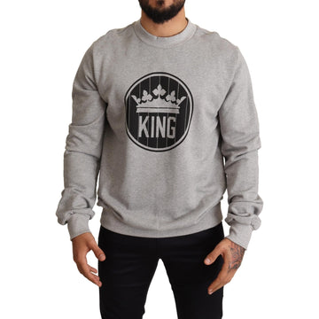 Dolce & Gabbana Gray Crown King Print Cotton Sweater