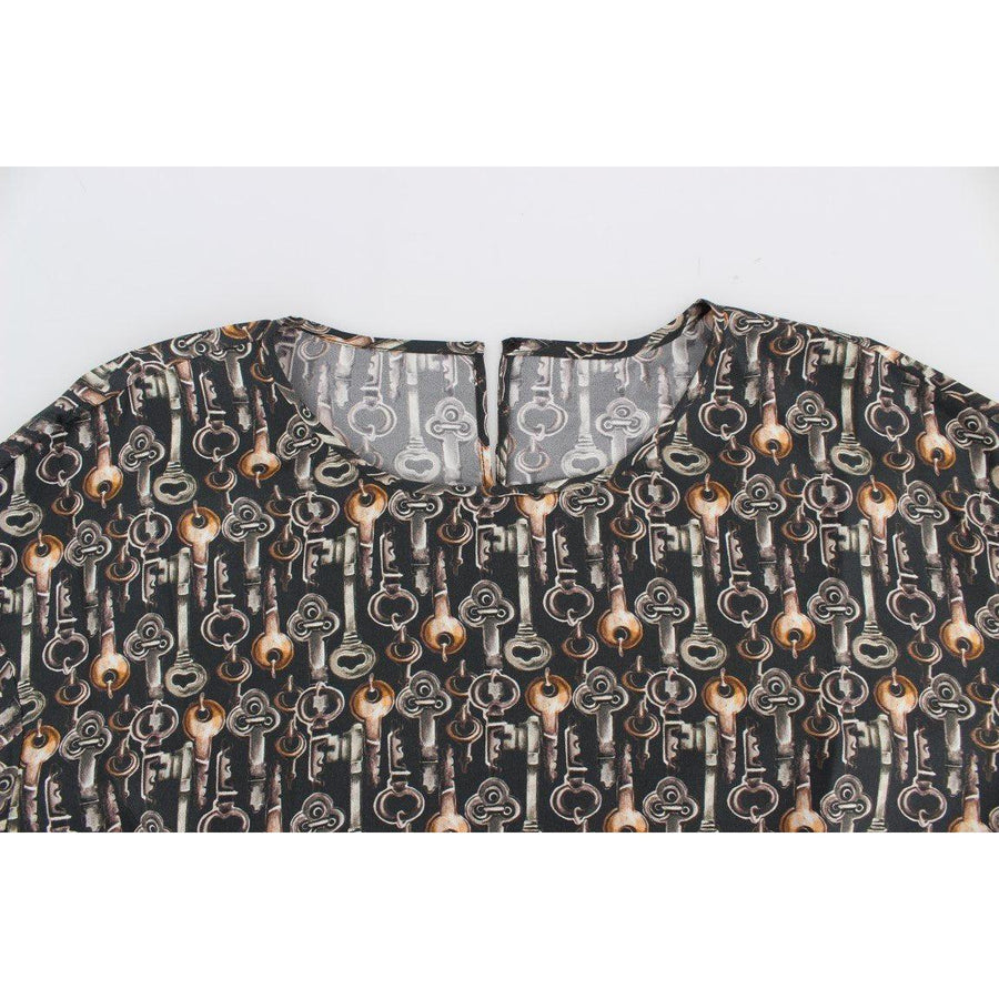 Dolce & Gabbana Gray Gold Key Print Silk Blouse T-shirt - Paris Deluxe