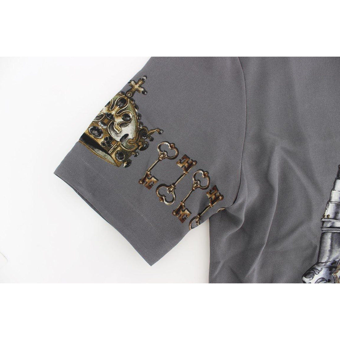 Dolce & Gabbana Gray Knight Crown Print Silk Blouse Top - Paris Deluxe