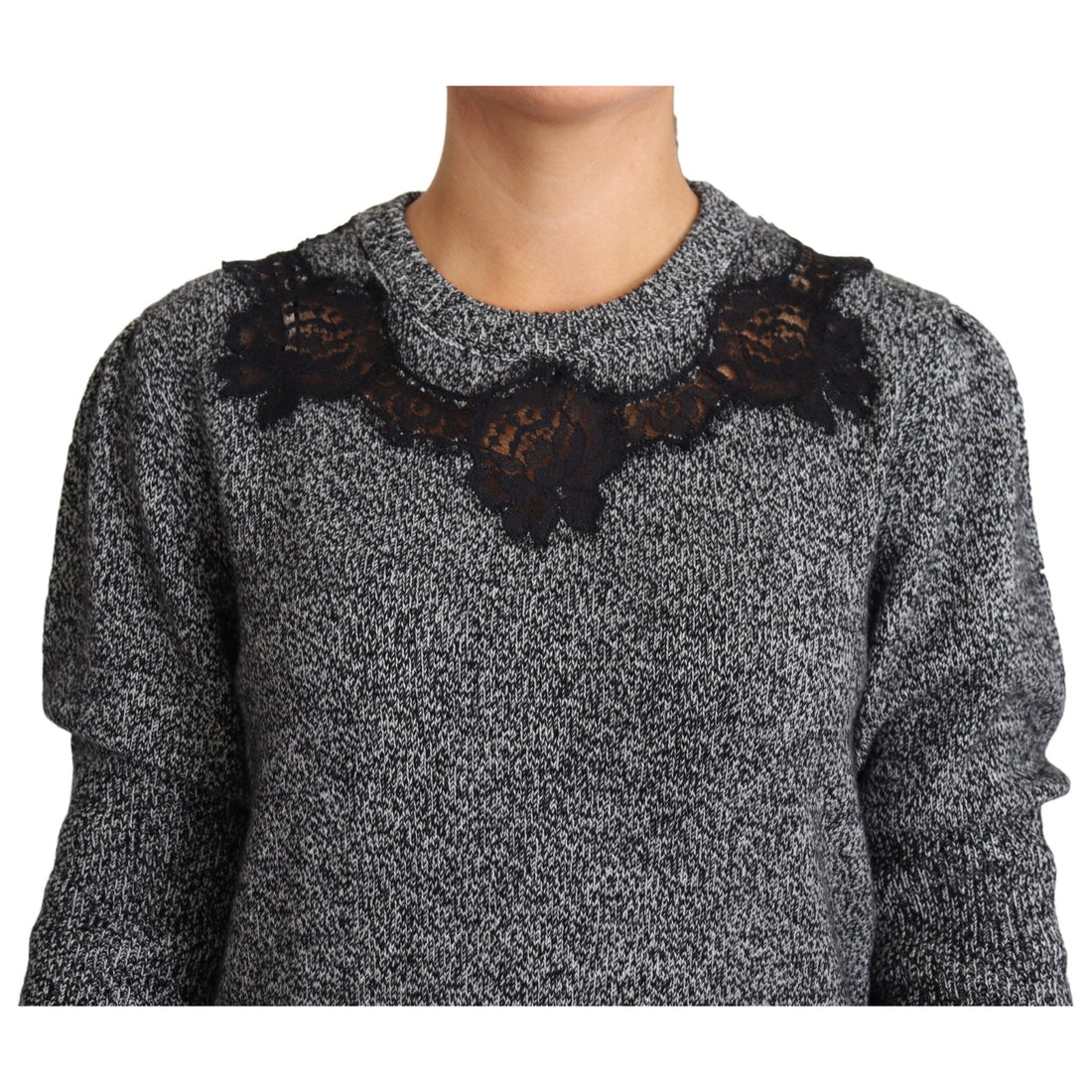 Dolce & Gabbana Gray Lace Trimmed Pullover Cashmere Sweater - Paris Deluxe