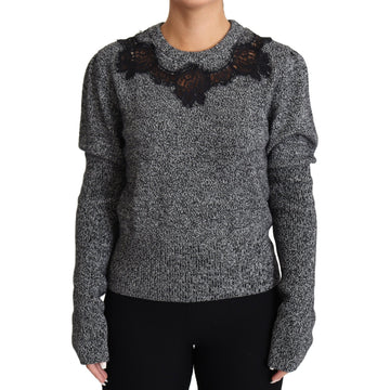 Dolce & Gabbana Gray Lace Trimmed Pullover Cashmere Sweater - Paris Deluxe