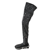 Dolce & Gabbana Gray Leopard High Top Sneakers Booties Shoes - Paris Deluxe