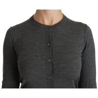 Dolce & Gabbana Gray Long Sleeve Cardigan Sweater Wool Top - Paris Deluxe
