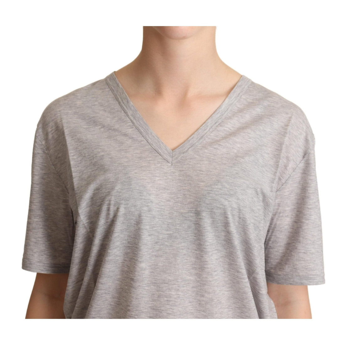 Dolce & Gabbana Gray Solid 100% Cotton V-neck Top T-shirt