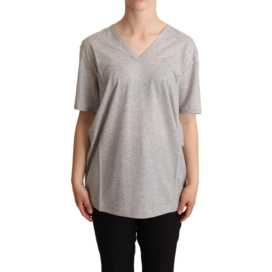 Dolce & Gabbana Gray Solid 100% Cotton V-neck Top T-shirt